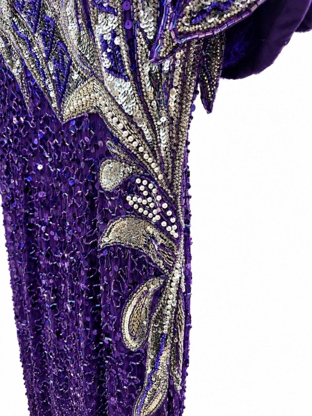 Vintage 90s Y2k Alyce Designs Silk Purple Sequin, Pearl, Bead Evening Dress, 6 - Picture 7 of 10
